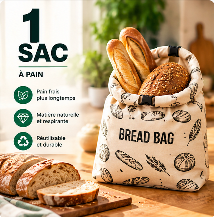 Sac à pain lavable en cire d'abeille et 100% coton