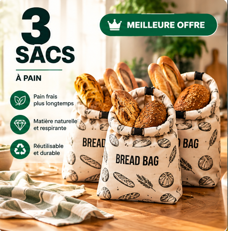 Sac à pain lavable en cire d'abeille et 100% coton